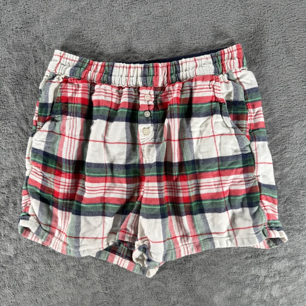 Aerie Pajama Shorts Womens XS Red Green White Plaid Flannel Lounge Sleepwear